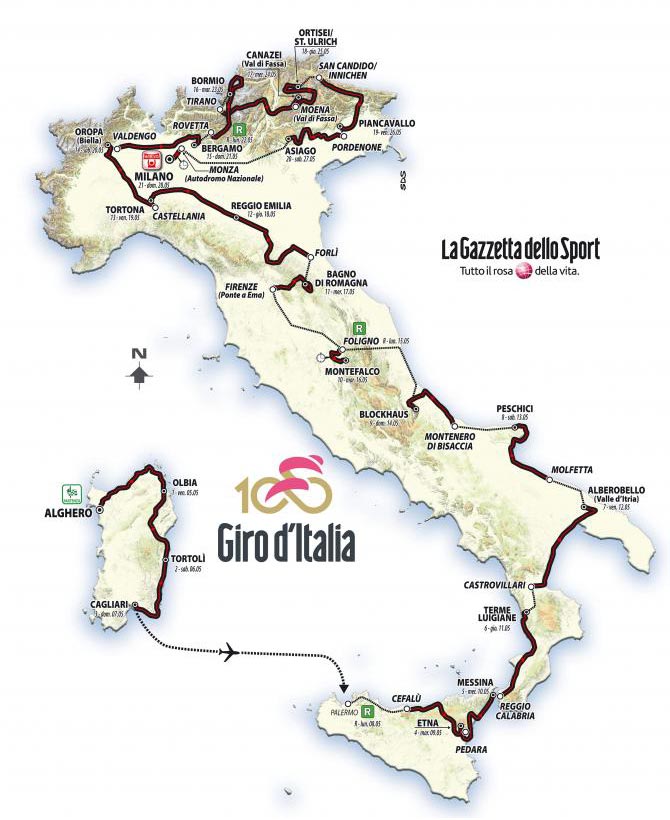 Giro de Italia 2017: Recorrido de la Carrera