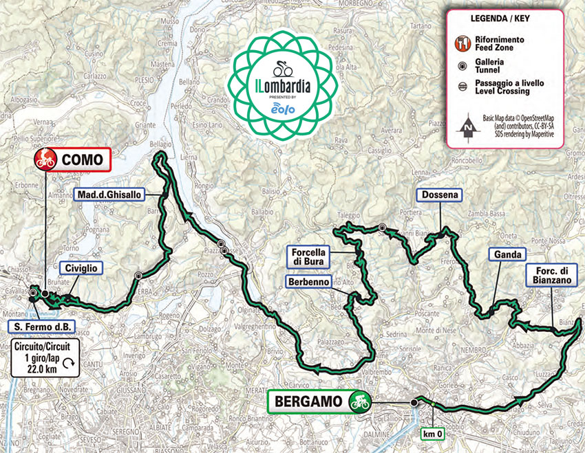 Recorrido del Giro de Lombardía 2022