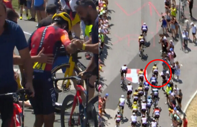 VIDEO: Aficionado provoca una caída a Egan Bernal en el Tour de Francia