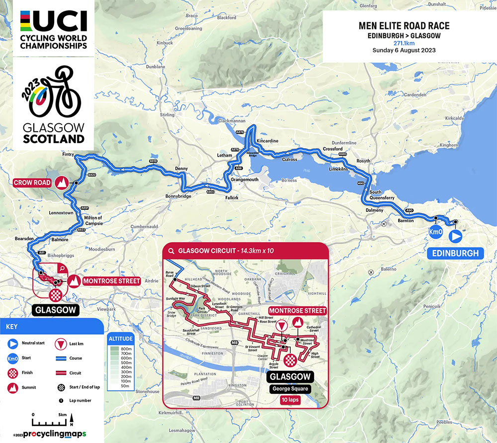 Prueba de ruta élite masculina del Mundial de Ciclismo UCI 2023 - Recorrido