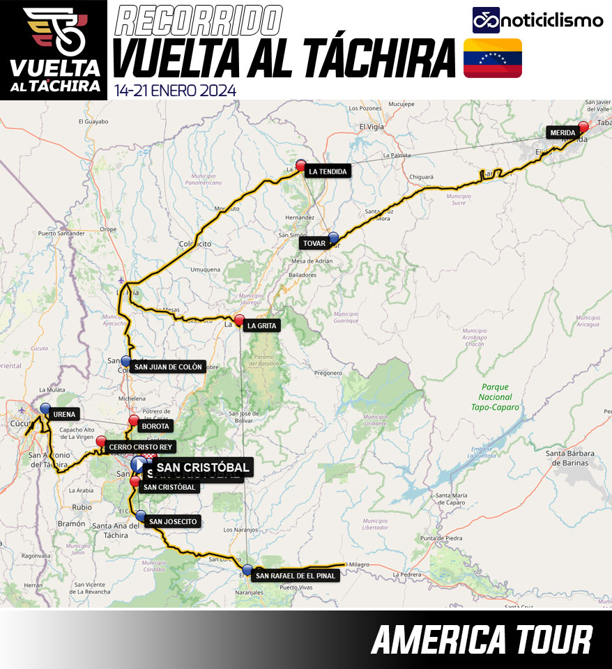 Recorrido de la Vuelta al Táchira 2024